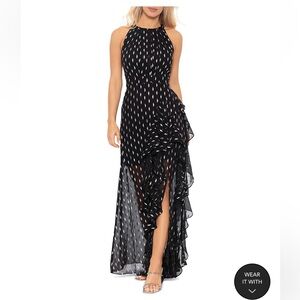 Aqua - Elegant Black and Silver Women's Long Formal Dress